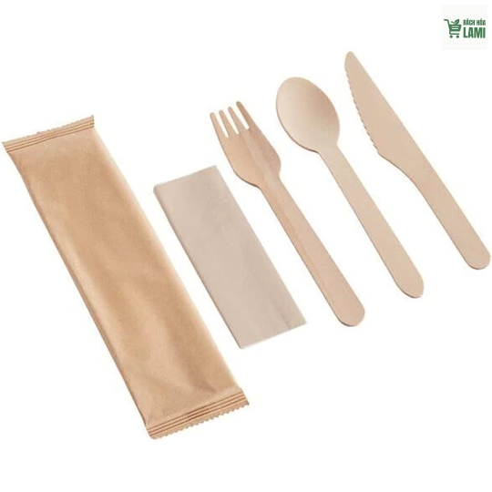Set 4 món(Muỗng + nĩa +dao+khăn giấy)