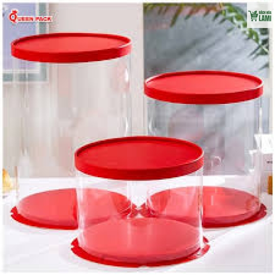 Hộp tròn 64OZ (1890ml) PP Trong + Nắp PP Đỏ