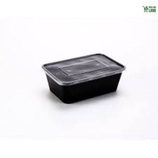 Hộp chữ nhật 64OZ (1890ml) PP Đen + Nắp PP Trong