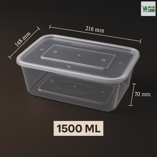 Hộp chữ nhật đa năng 1500ml PP Trong đồng bộ nắp TTK-708
