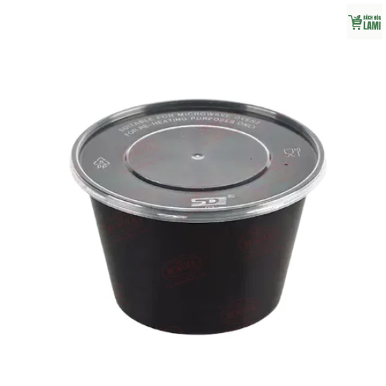 Hộp tròn 48OZ (1420ml) PP Đen + Nắp PP Trong