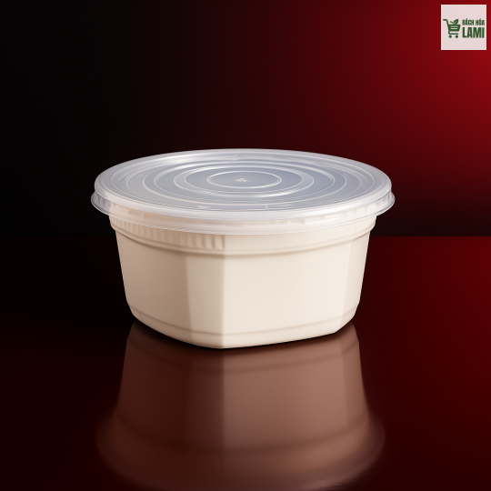 Tô 141 vuông PP Sữa (600ml) + Nắp PP Trong